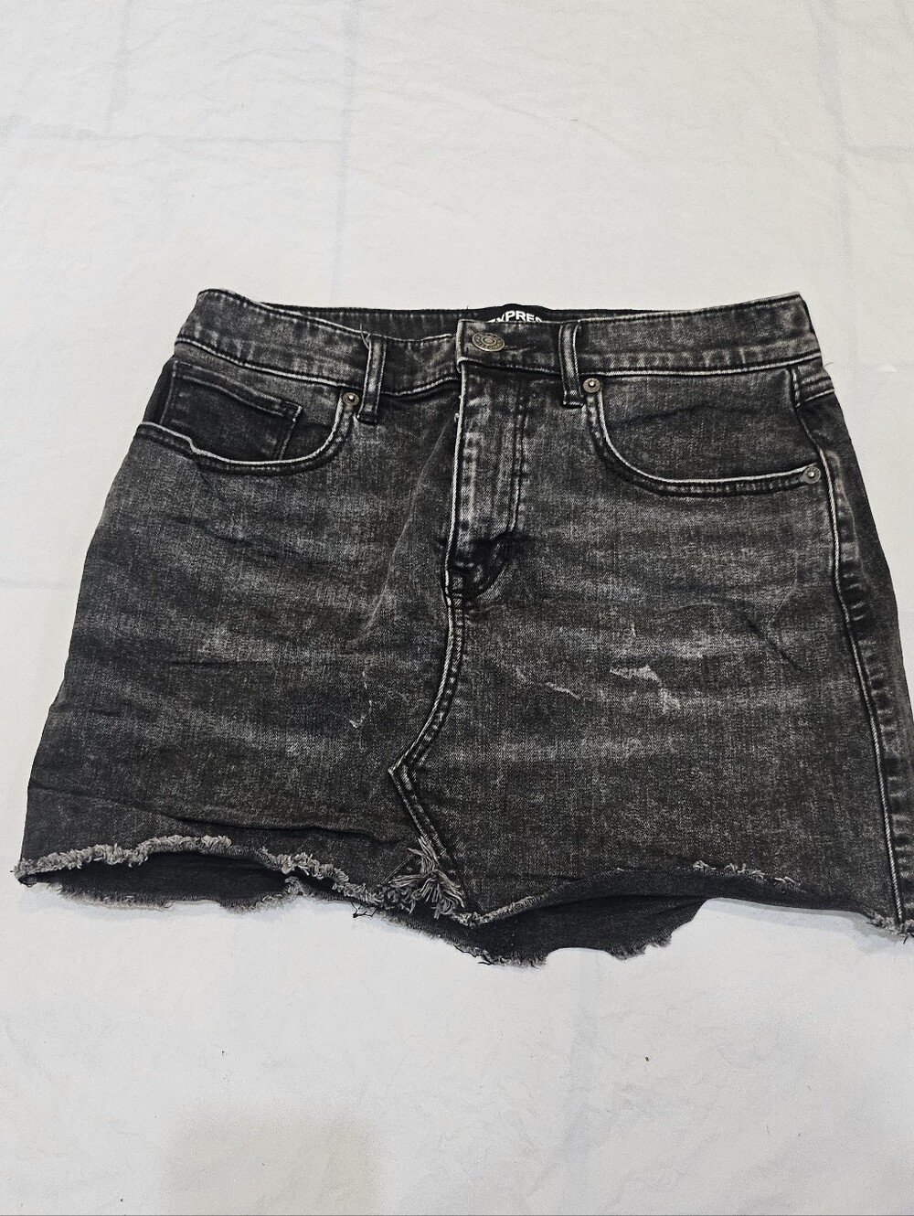 Express Black Acid Wash Distressed Mid Rise Denim Mini Skirt - Size 4
